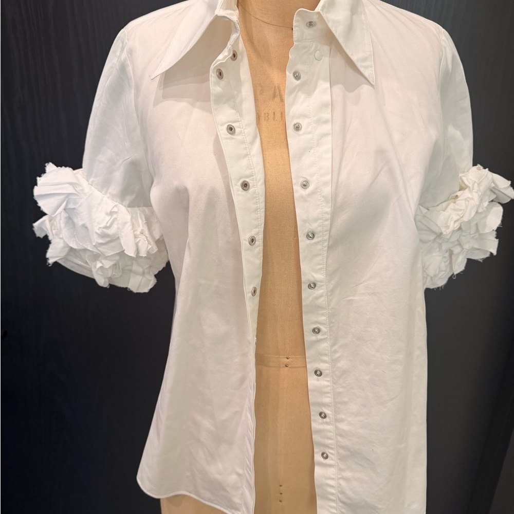 Givenchy White Button Down Shirt with Ruffle Sleeves - Picture 8 of 12